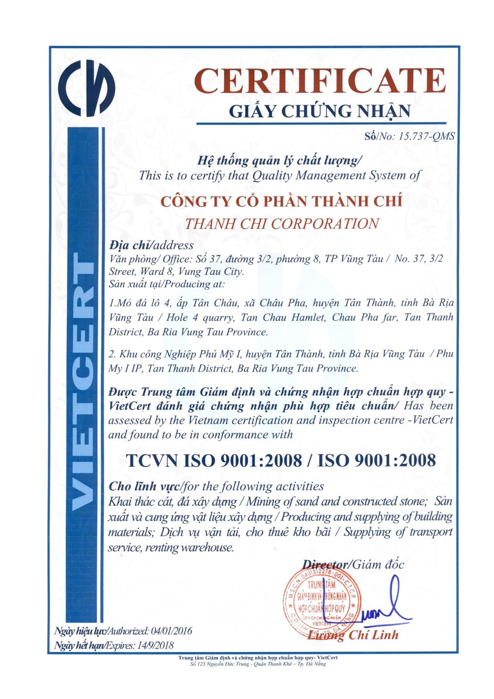 Chứng Chỉ ISO 9001